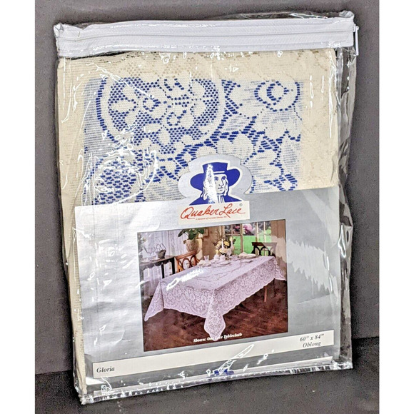 Vintage Quaker Floral Lace Tablecloth GLORIA Natural Oblong 60 x 84 6 People NEW - Picture 1 of 4